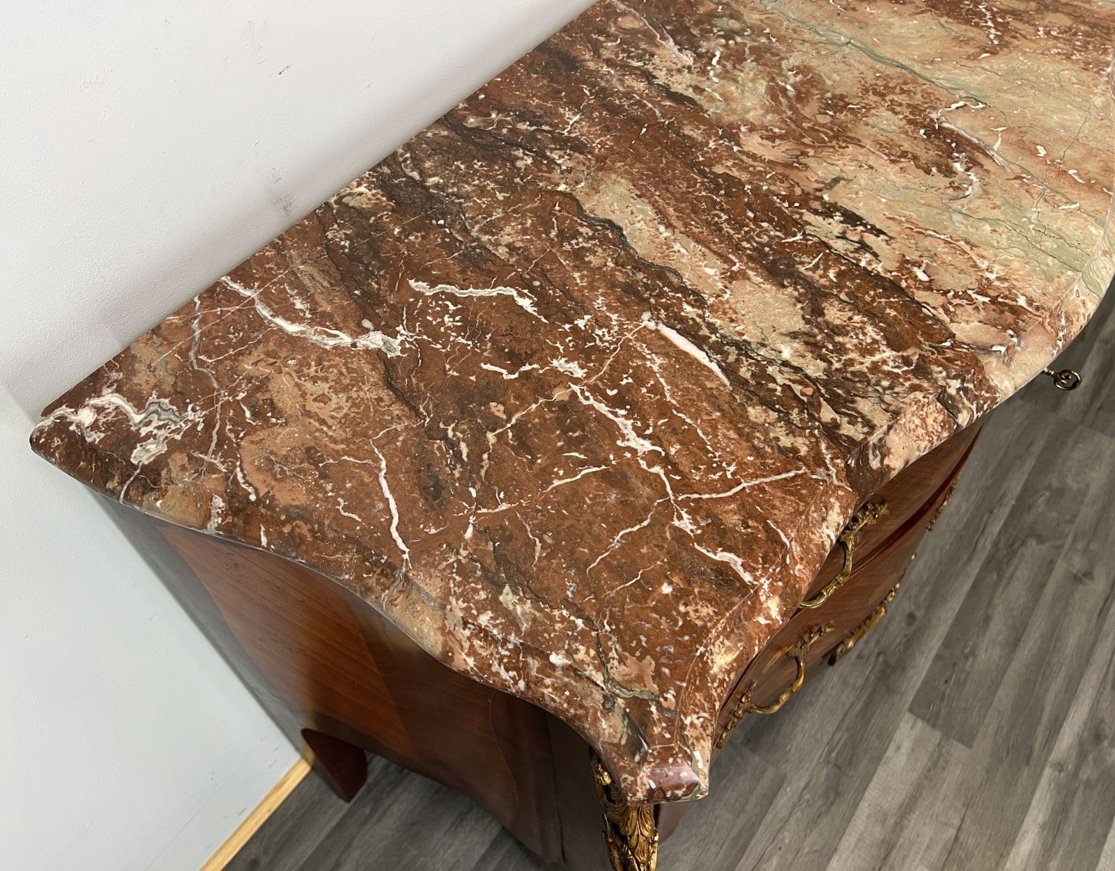 photo vinterior Chest Of Drawers Vintage French Style Marble Top Walnut Cabinet Lot 4781