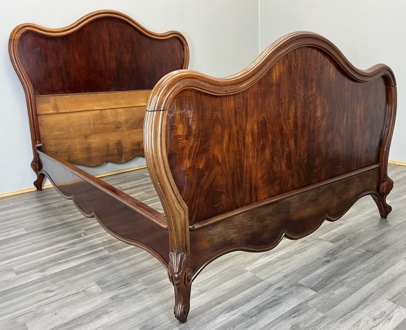 Bed Antique French Style Mahogany Double Bed Frame Carved Headboard Lot 4733