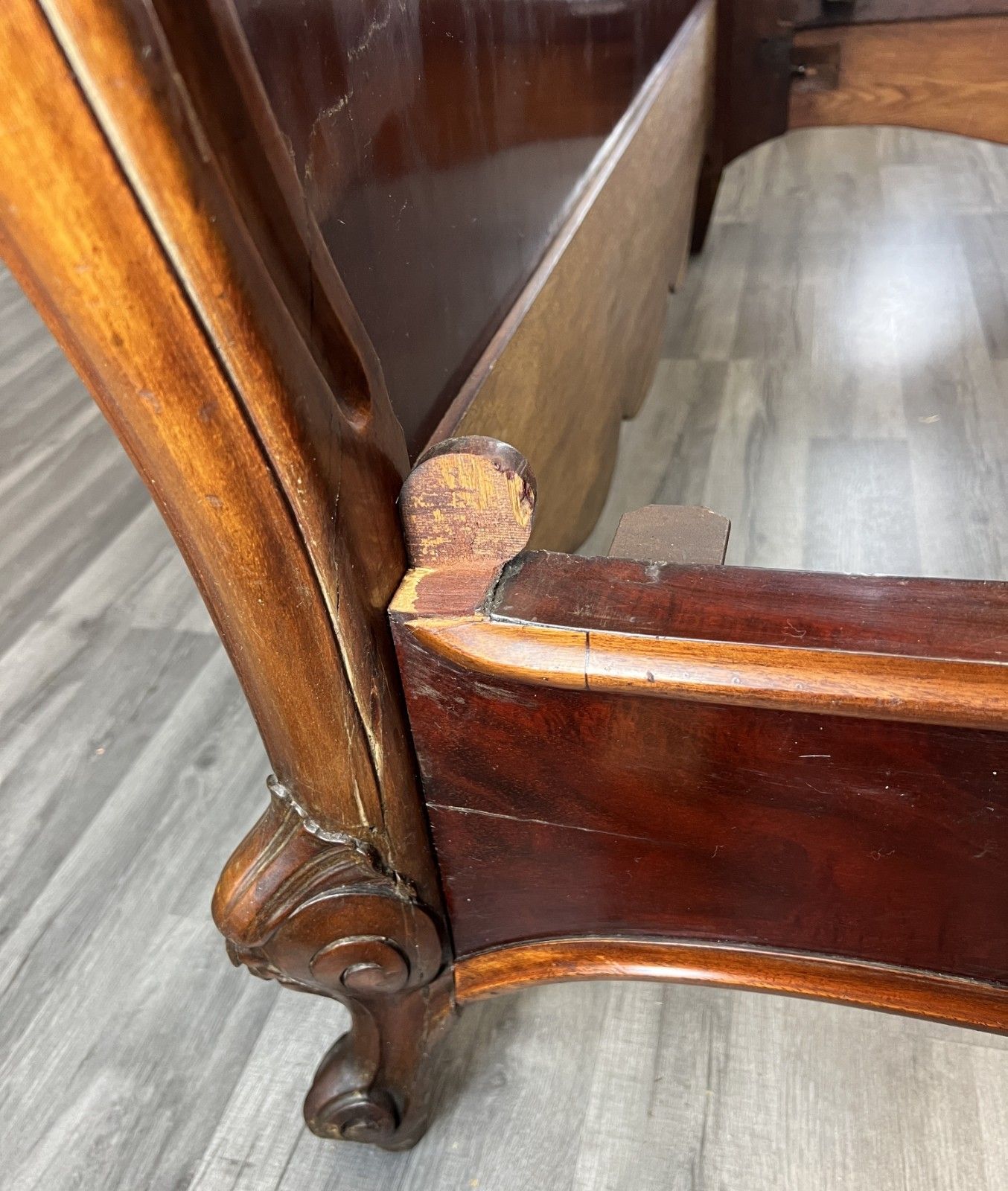 photo buy Bed Antique French Style Mahogany Double Bed Frame Carved Headboard Lot 4733