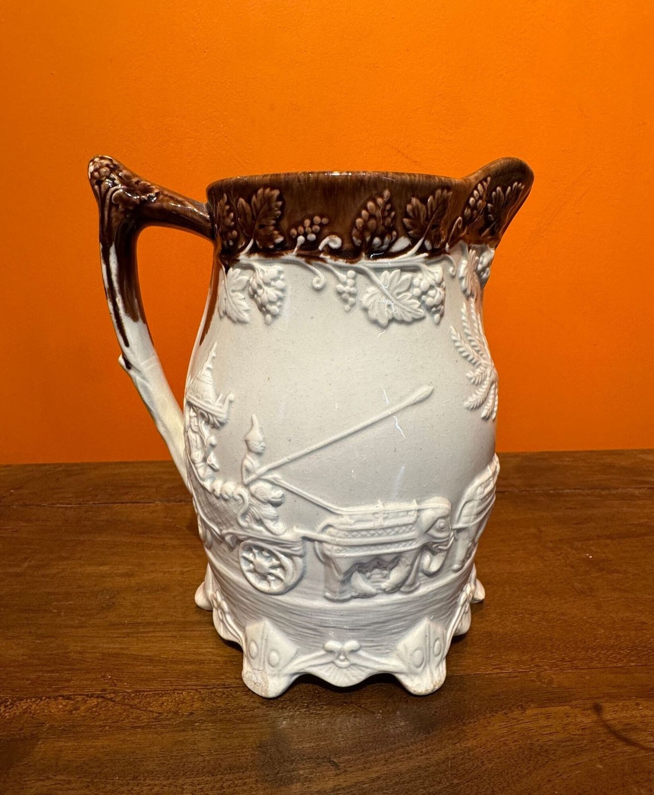 Victorian Yorkshire Pottery Jug Moulded With An Indian Carriage Scene photo Home Decor