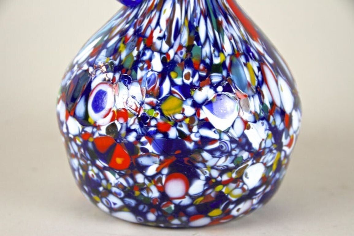 Blue Mid Century Murano Glass Vase By Fratelli Toso, Multicolored, It Ca. 1950 photo vintage