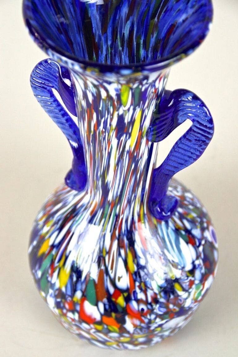 450.0 Blue Mid Century Murano Glass Vase By Fratelli Toso, Multicolored, It Ca. 1950 photo