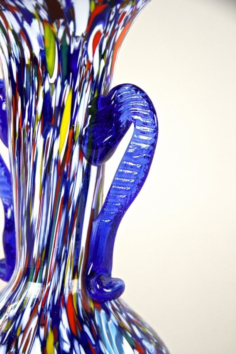 photo vinterior Blue Mid Century Murano Glass Vase By Fratelli Toso, Multicolored, It Ca. 1950