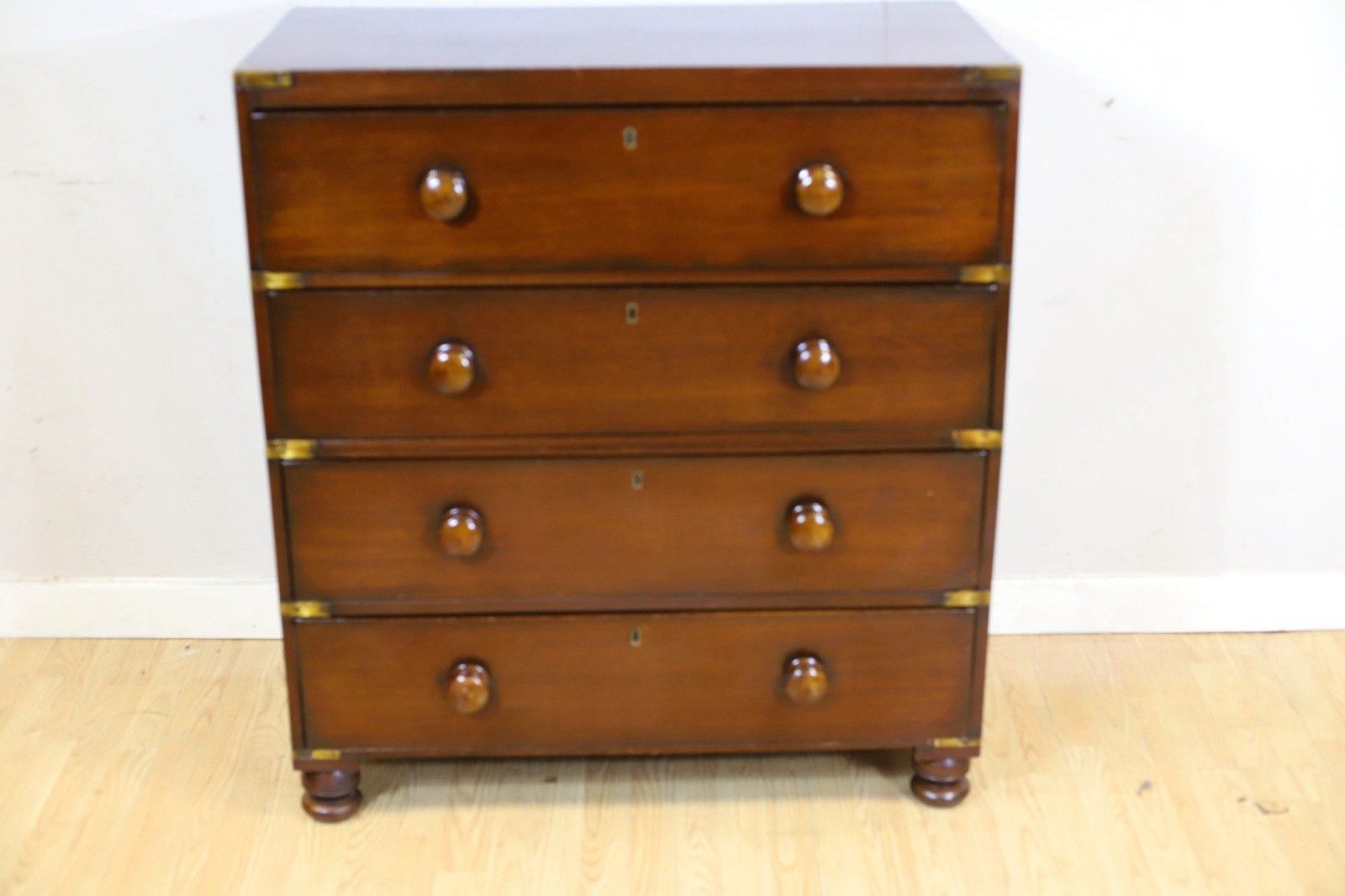 Antique Mahogany Military Campaign Chest Of Drawers