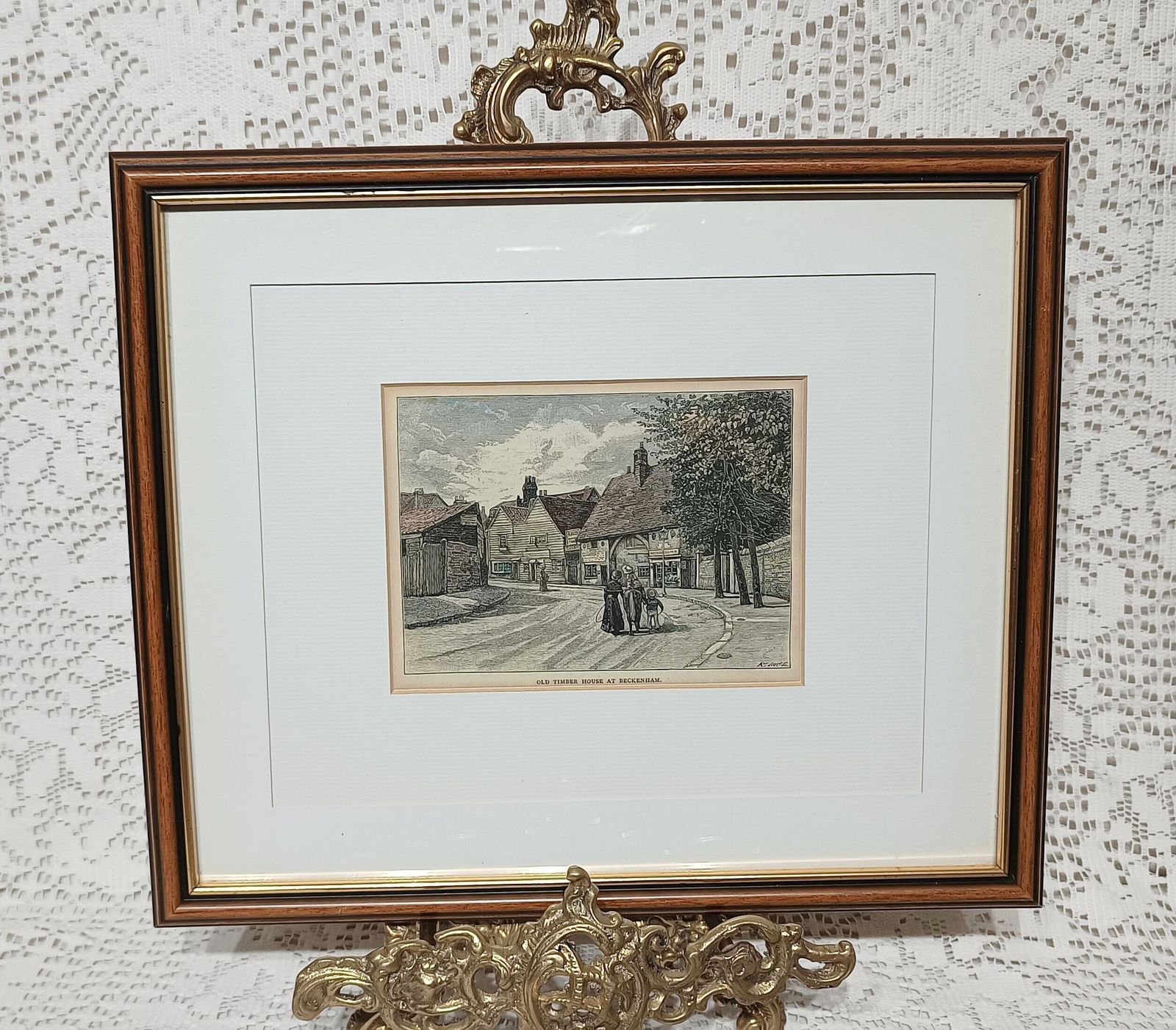 Antique Engraving Print The Old Timber House Beckenham Framed. photo vinterior