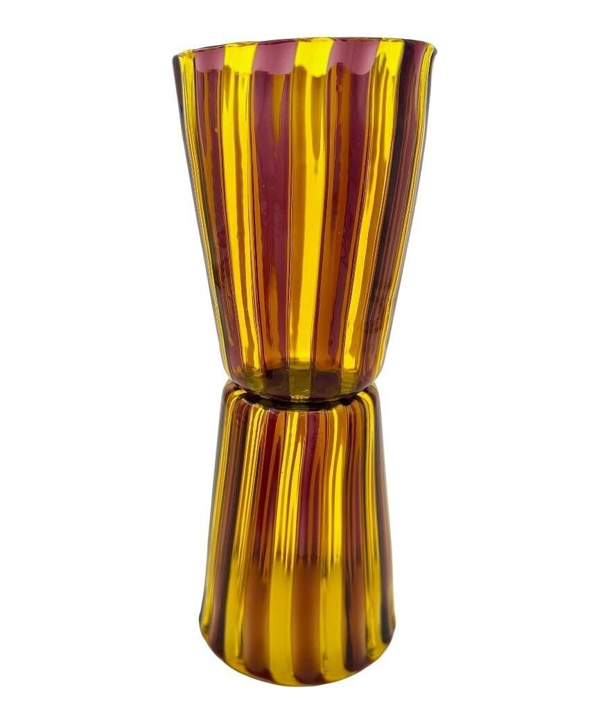 photo buy A Set Of Six Wonderful Italian Handblown Murano Glass Tumblers With Brown And White Stripes