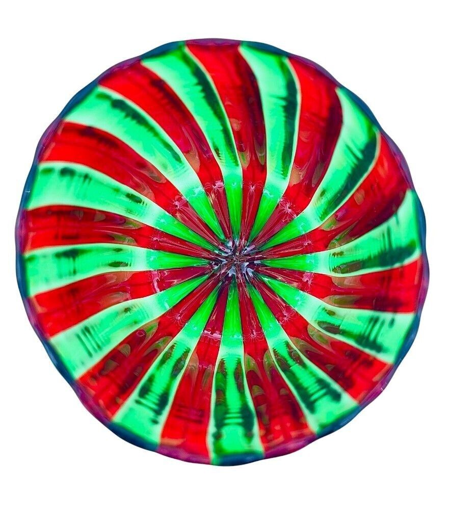 A Set Of Six Wonderful Italian Handblown Murano Glass Tumblers With Green And Red Stripes photo vinterior