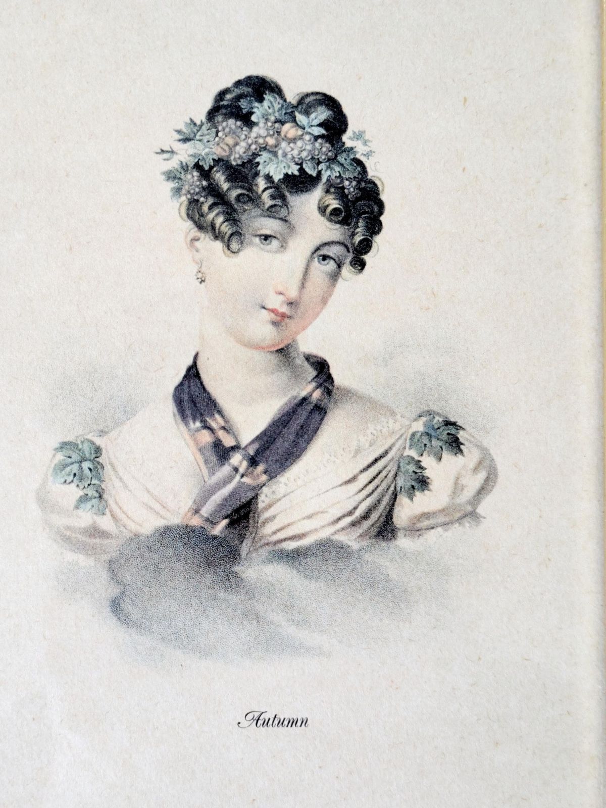 photo for sale Set Of 2 Vintage Framed Lithographs “Spring & Autumn” By Charles Aubry, Regency Era Portraits