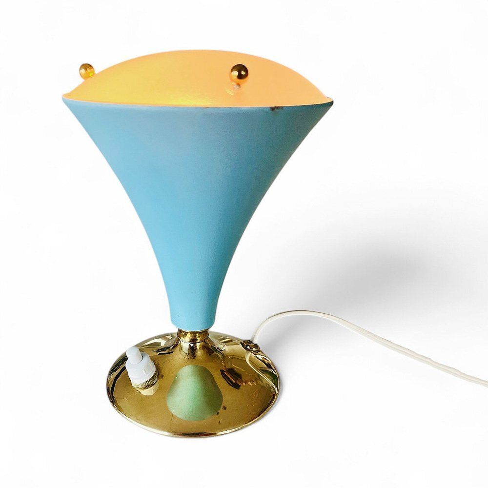 Mid Century Modern Italian Table Lamp In Glass And Metal By Gilardi & Barzaghi, 1950s