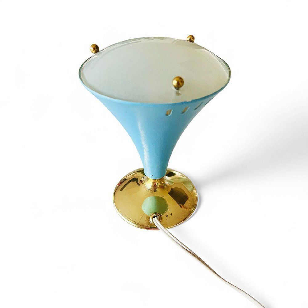 Mid Century Modern Italian Table Lamp In Glass And Metal By Gilardi & Barzaghi, 1950s photo vintage