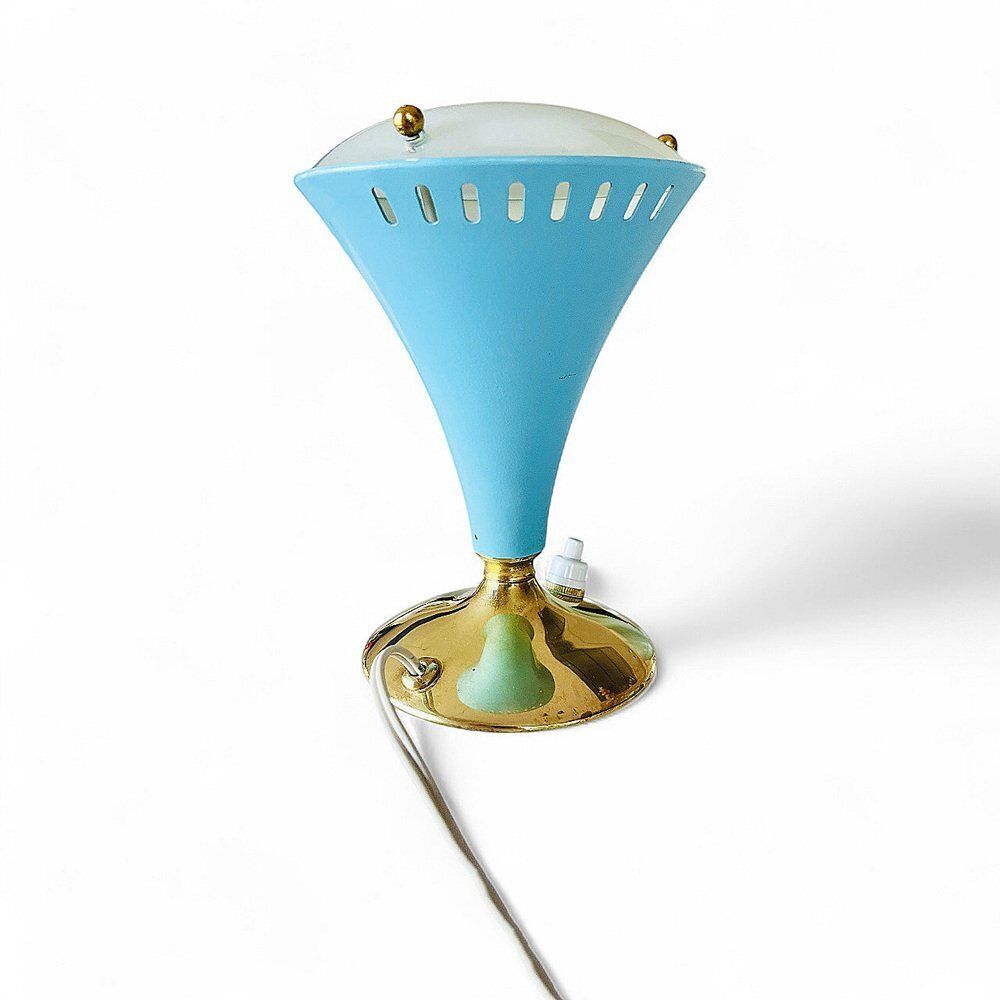 Lighting Mid Century Modern Italian Table Lamp In Glass And Metal By Gilardi & Barzaghi, 1950s photo