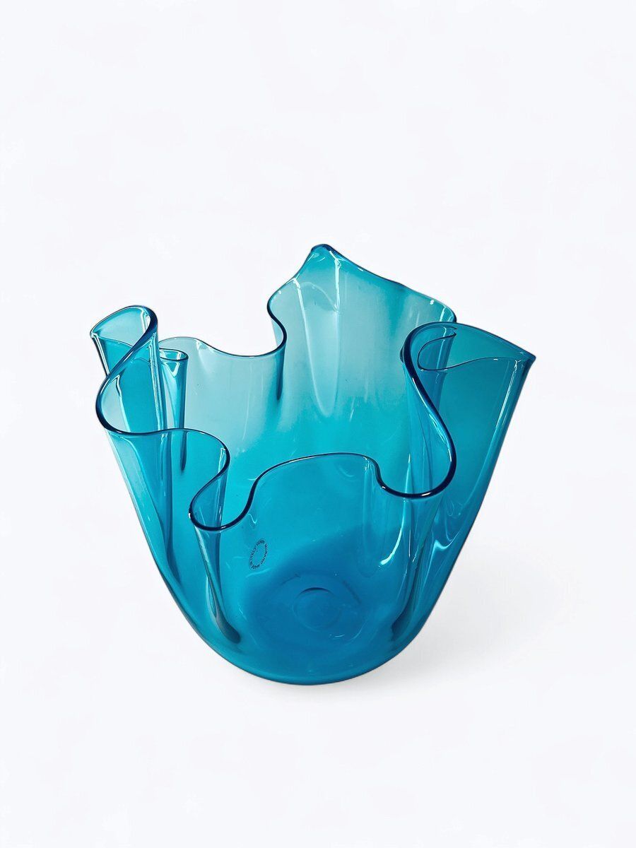 Fazzoletto Vase In Blue Murano Glass From Venini, Italy photo furniture