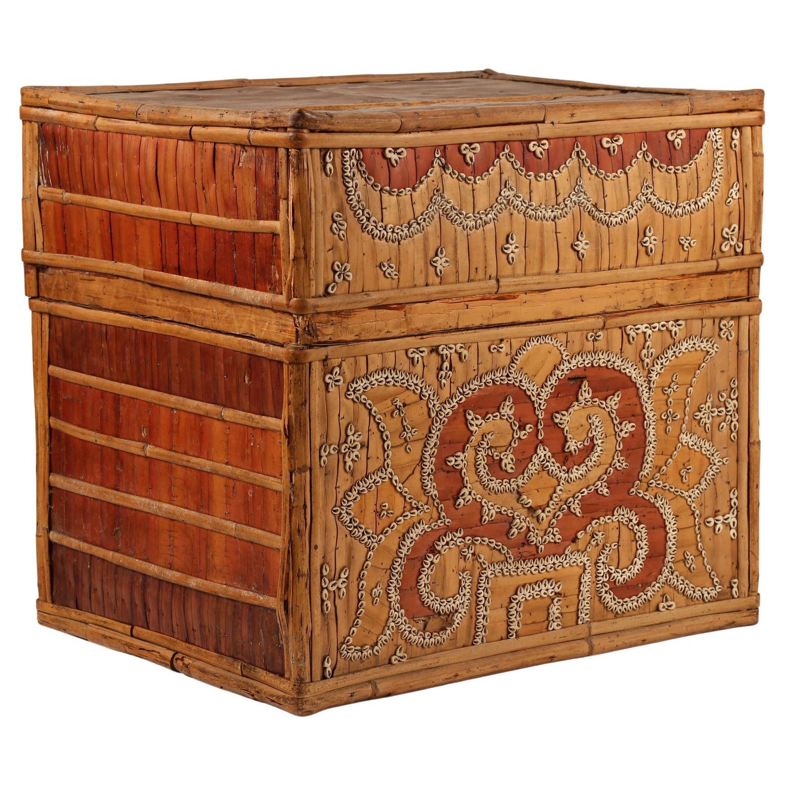 Dowry Box, Lombok Indonesia, Cowrie, Painted Palm & Bamboo 1950’s