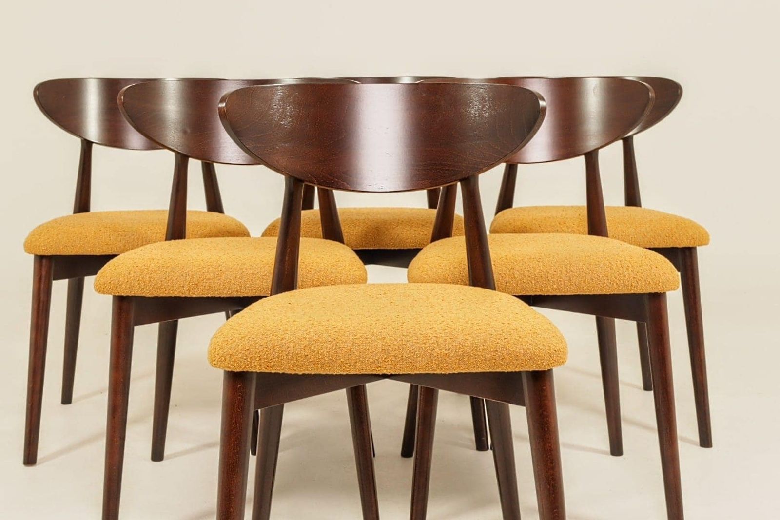 Ocra Dining Chairs Set Of 6, Yellow Bouclè Fabric, Dark Wood photo buy