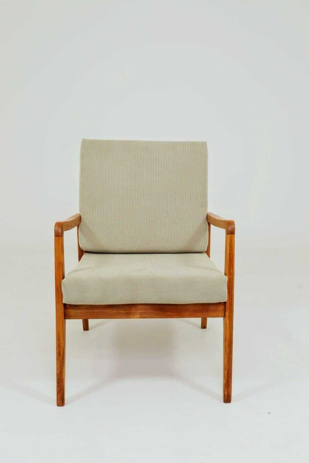 Mid Century Armchair Vintage Pastel Olive Cordury Cushion Wooden Lounge Chair, 1980s photo 545.0