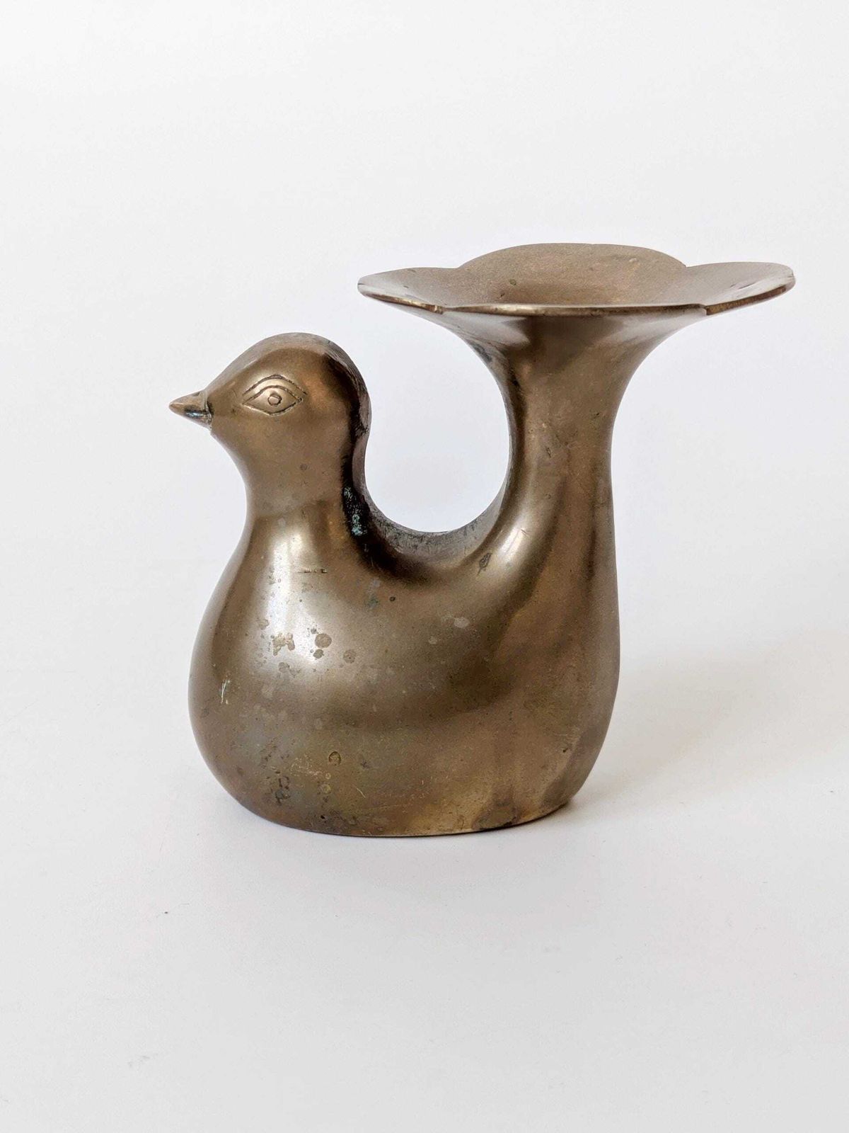 1960s Midcentury Style Brass Bird Candleholder Or Bud Vase, Modern Rustic Accent photo vinterior