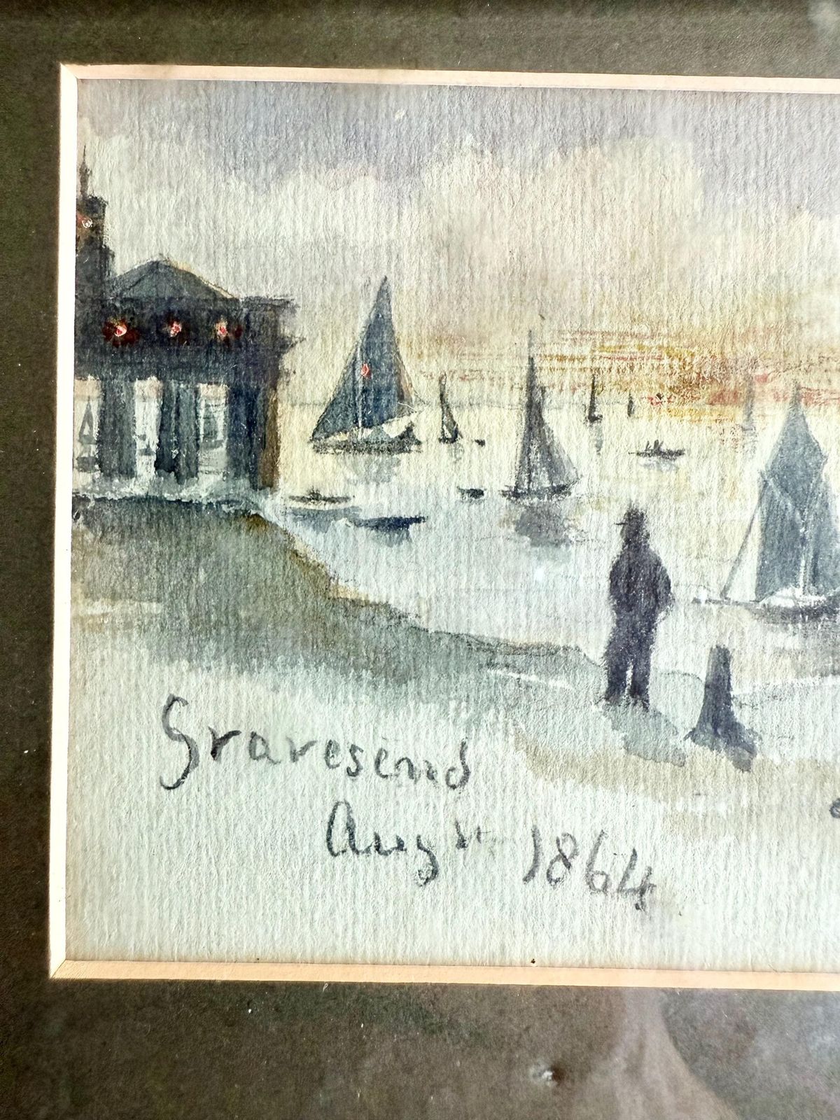Antique Victorian Double Sided Watercolour Original Art Situated And Dated   Rochester 1864 And Gravesend Aug 1864 Framed And Glazed photo buy
