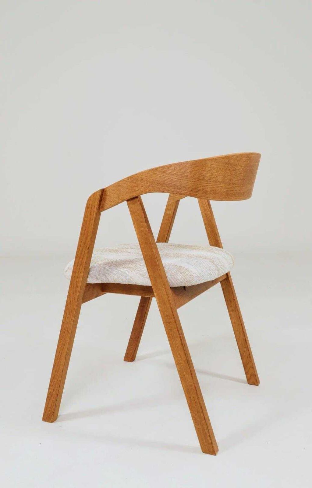 Furniture Set Of Two Oak Dining Chairs, Natural Wood, Jacquard Fabric photo