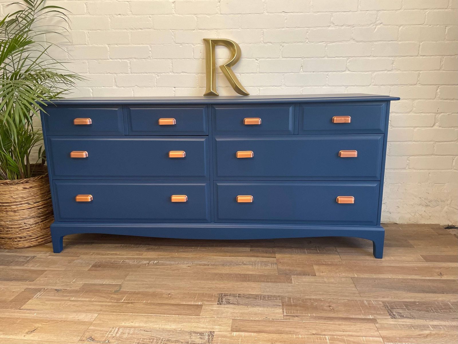 Stag Minstrel Captains Chest Painted Cobalt Blue photo vinterior