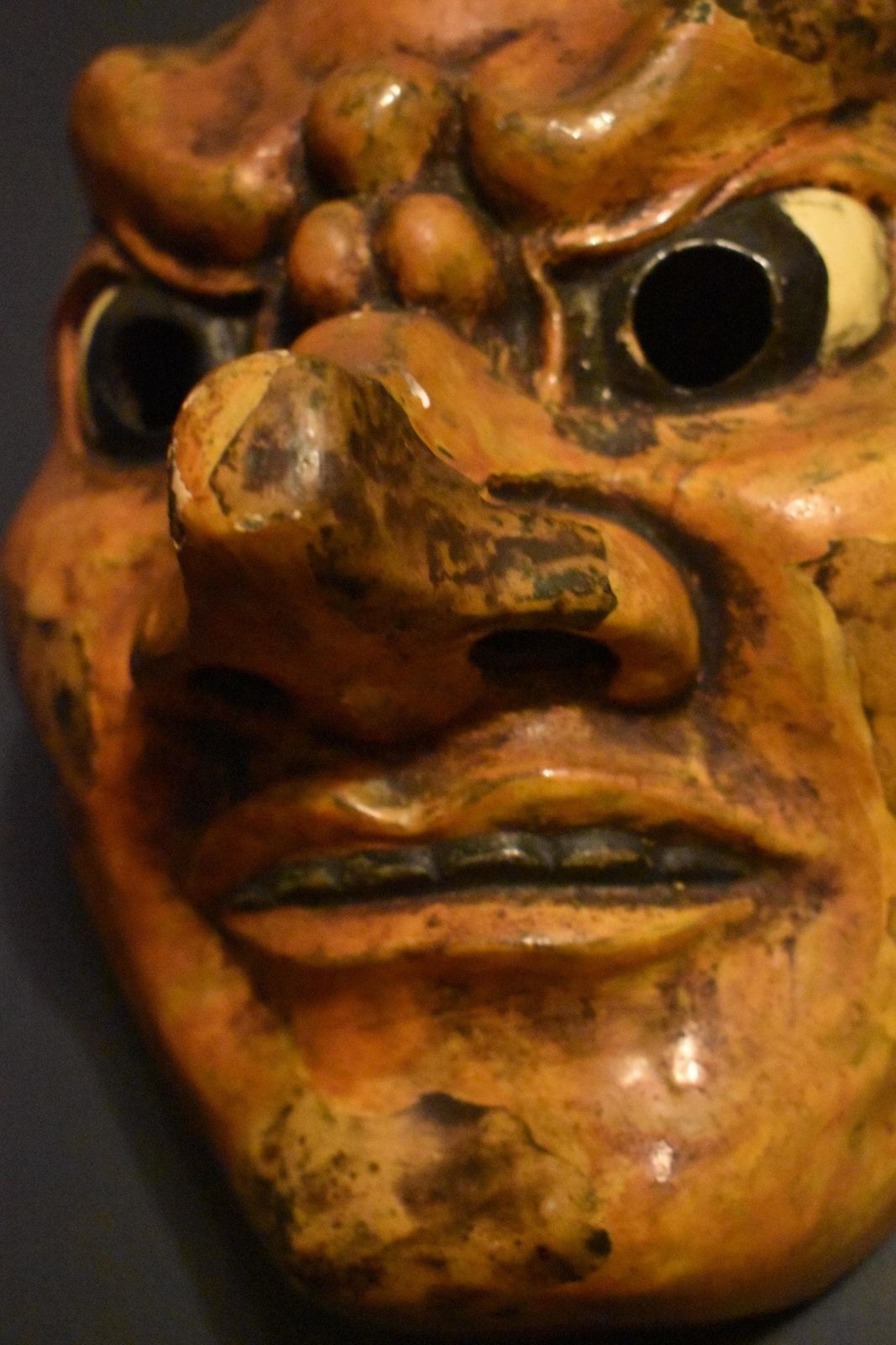 Horror Theatre Mask   Japanese Folk Art Wood Carved Display photo furniture