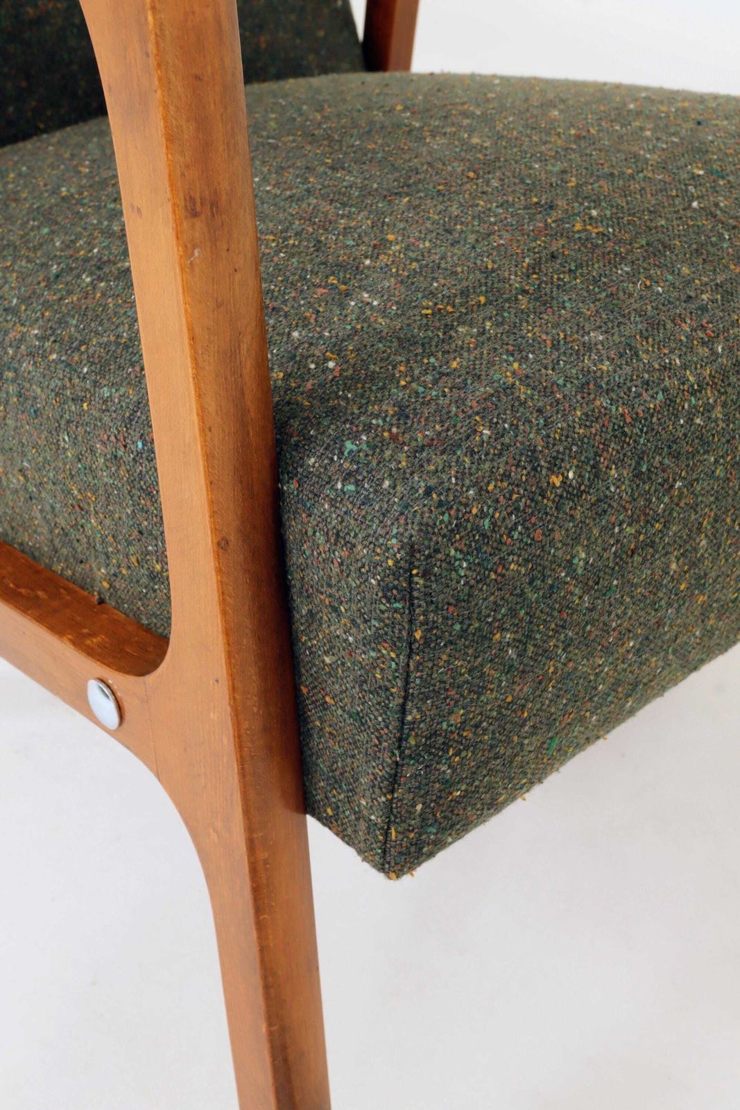 photo buy Vintage Pair Armchair Avocado Green Tweed Upholstery, 1960, Poland