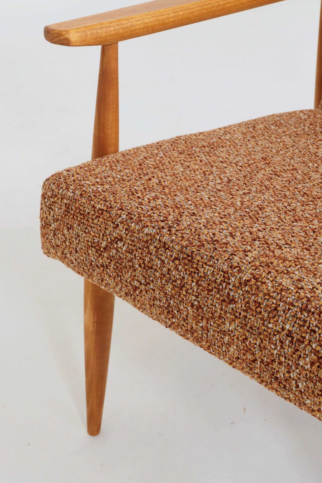 Lounge Chair Vintage Green Sage Boucle, Mid Century Design, 1960, Turned Legs photo vinterior