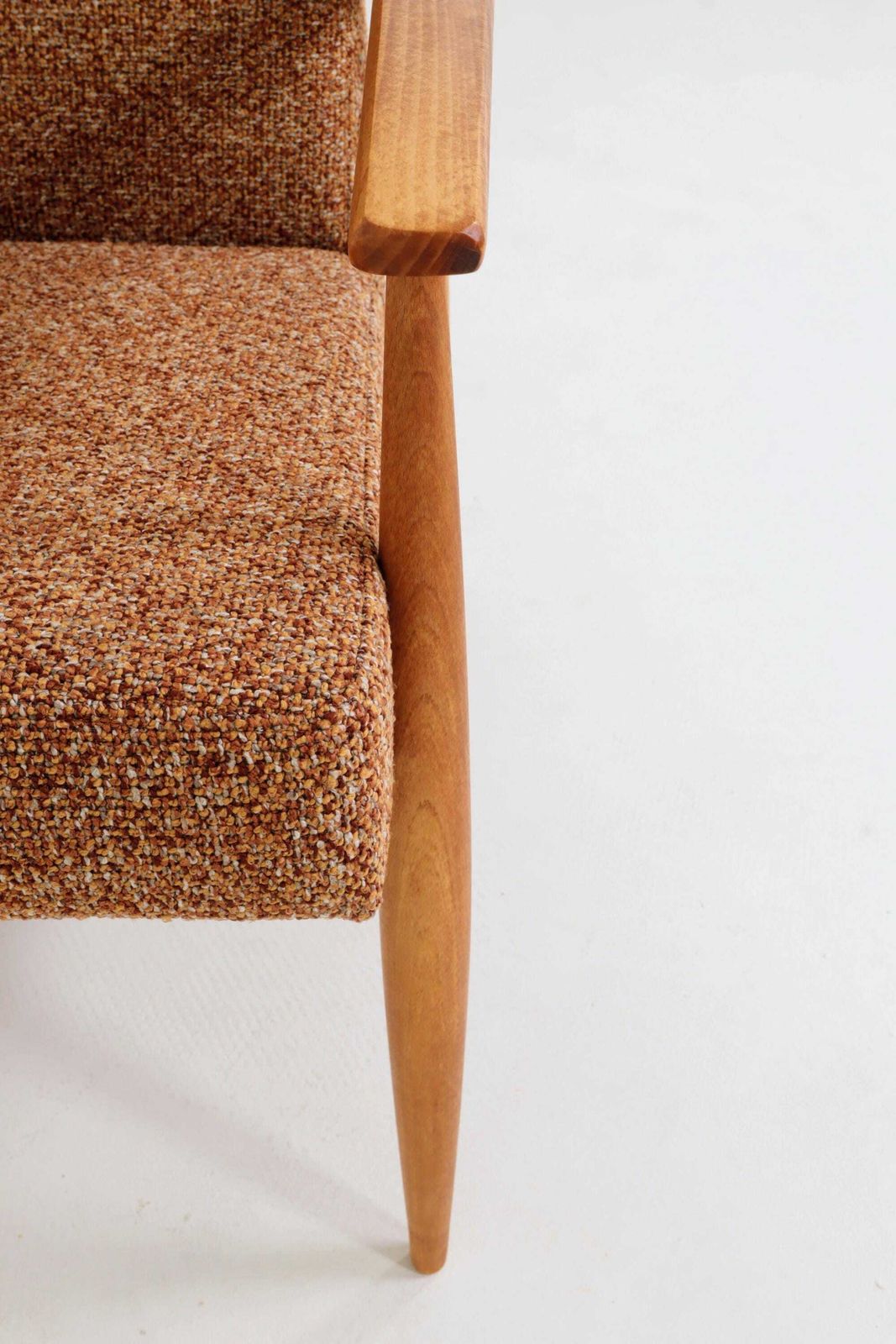 photo for sale Lounge Chair Vintage Green Sage Boucle, Mid Century Design, 1960, Turned Legs