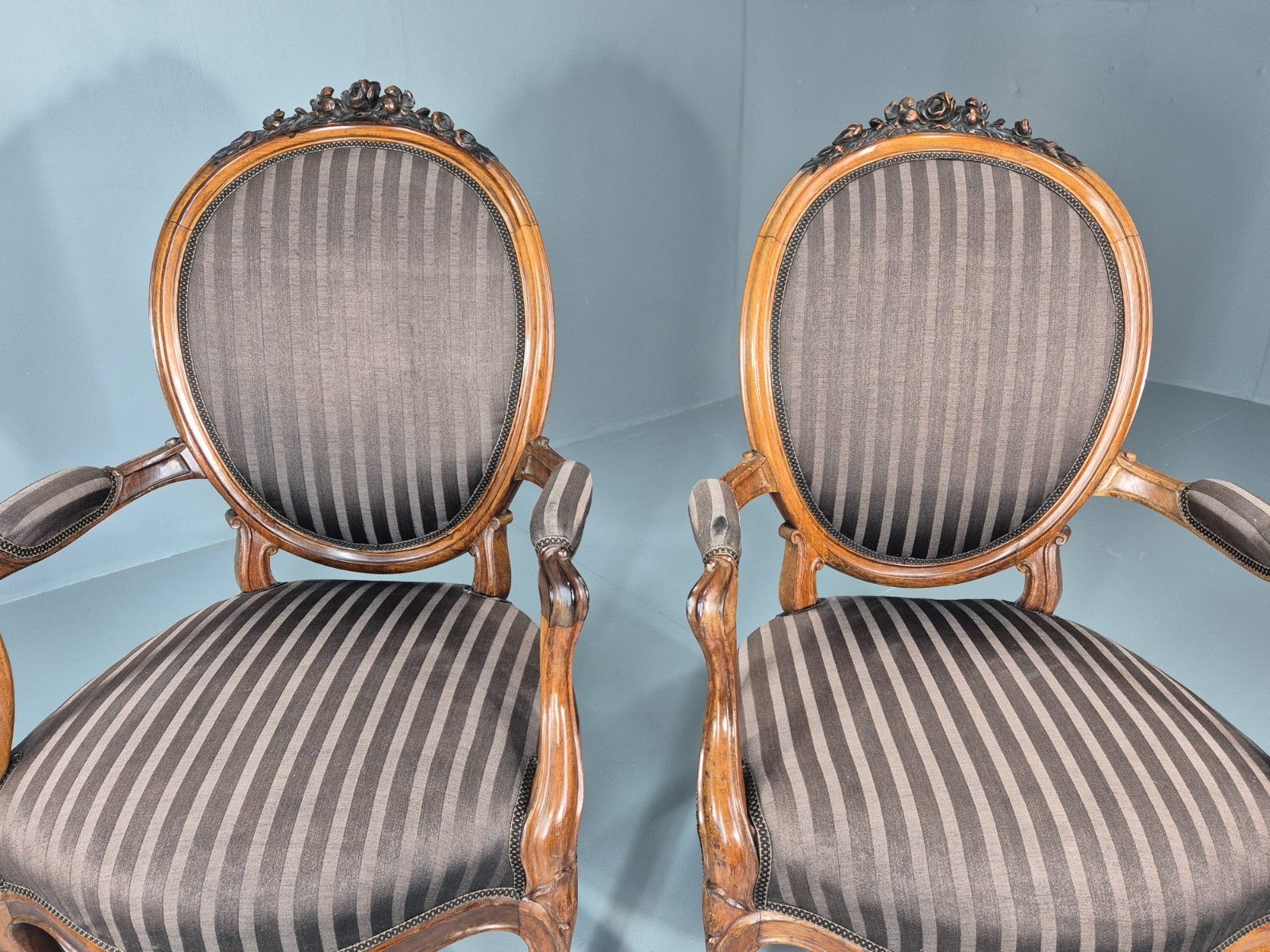 photo furniture 2 Antique Rococo Armchairs Walnut Frames 1880s Denmark Quality  Eb11331 Vclo