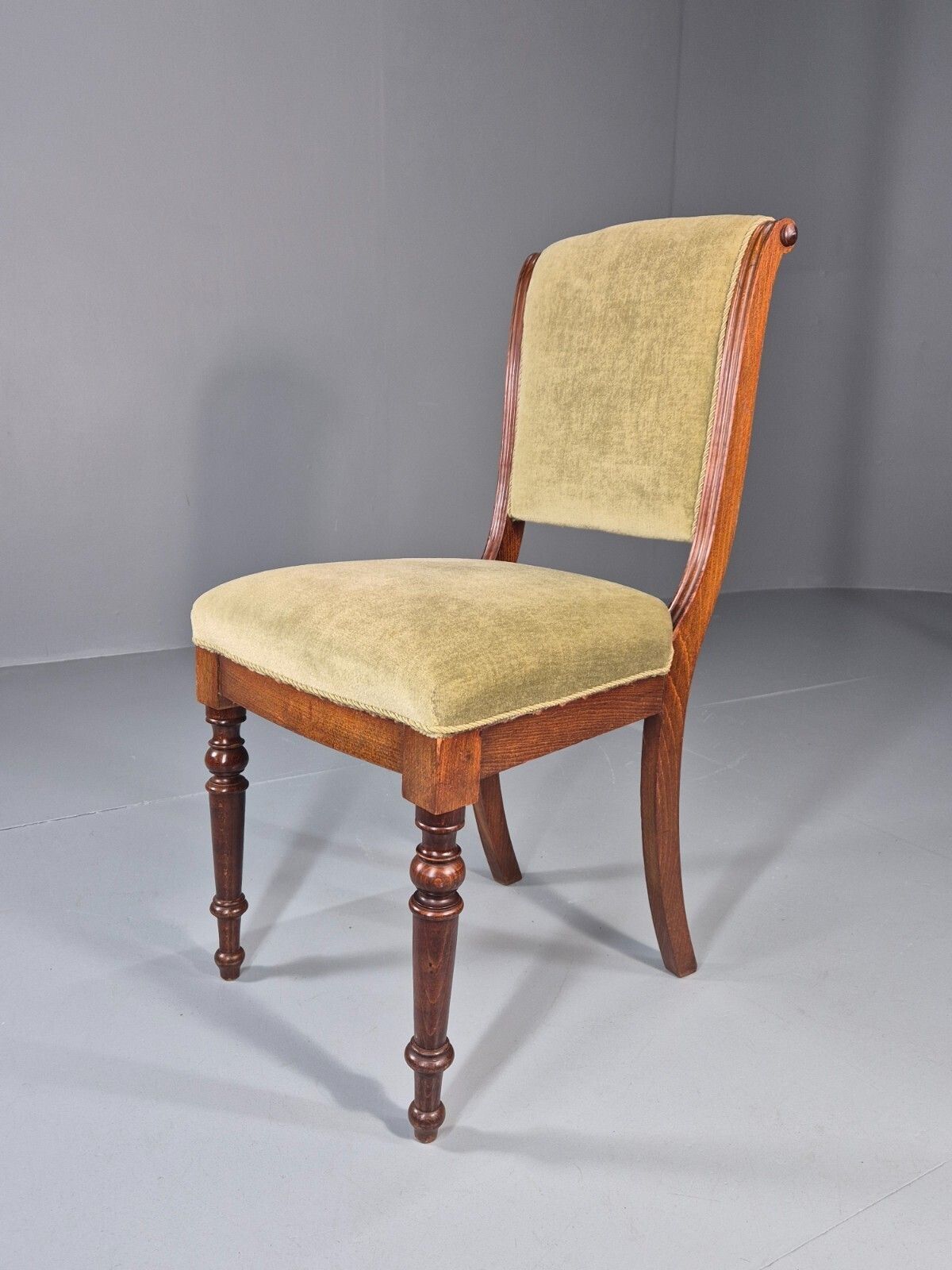 Antique Danish Dining Chair Mahogany Frame 1850s Green Velour Eb11321 Vdin