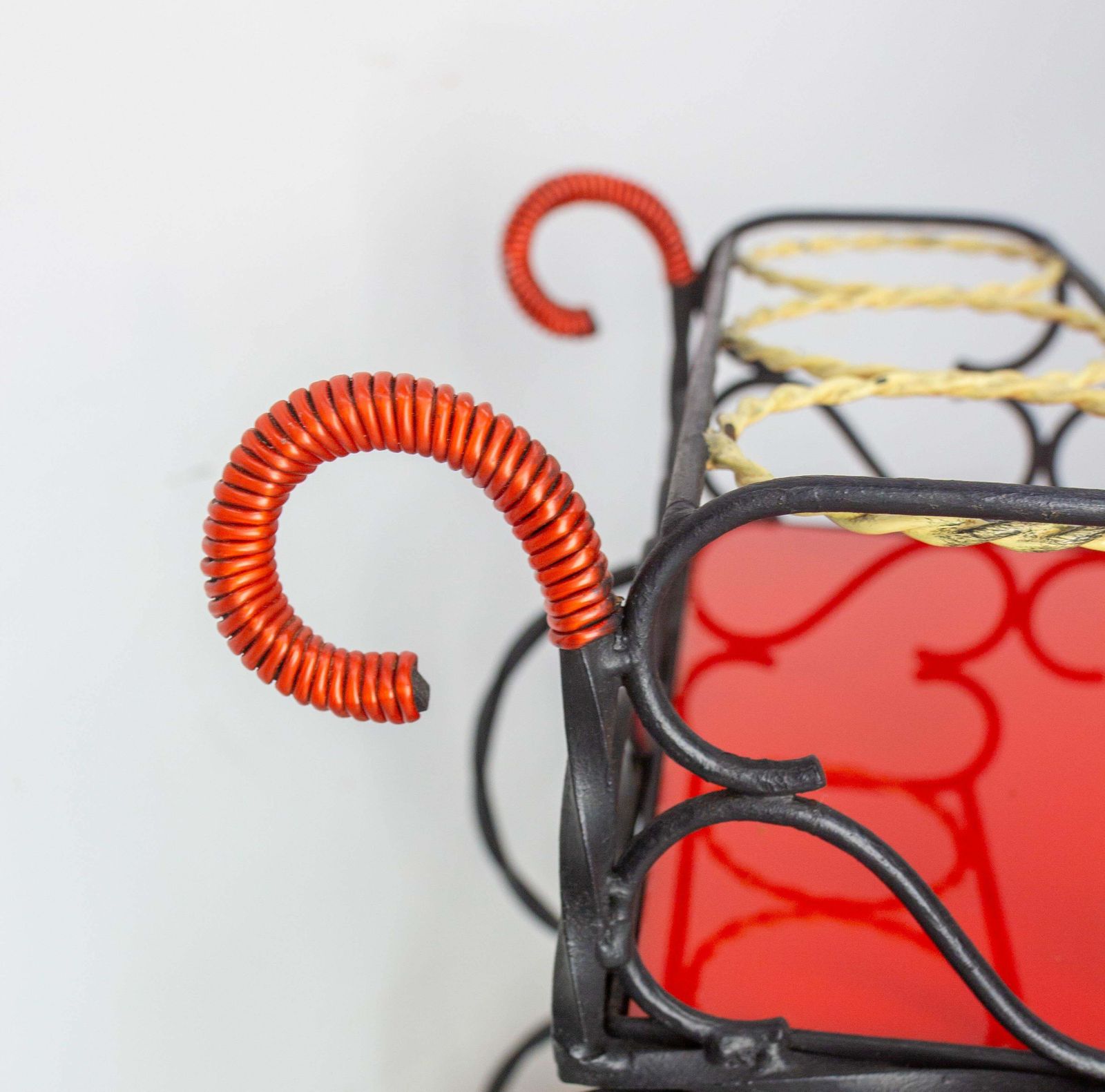 photo for sale Mid Century Black Metal & Plexiglass Red & Yellow Trolley Bar Cart, Circa 1950