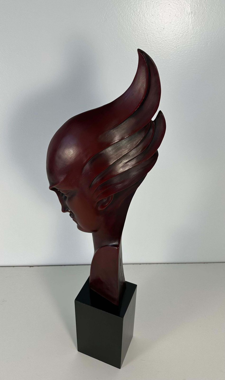 G. Cacciapuoti Art Deco Red Porcelain Stoneware And Wood Woman Profile, 1930s photo for sale