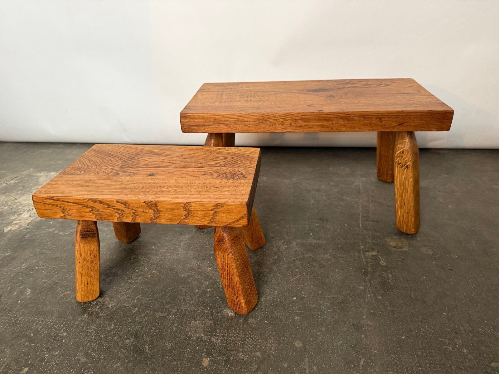 Brutalist Oak Nesting Tables, 1970s, Set Of 2 photo for sale