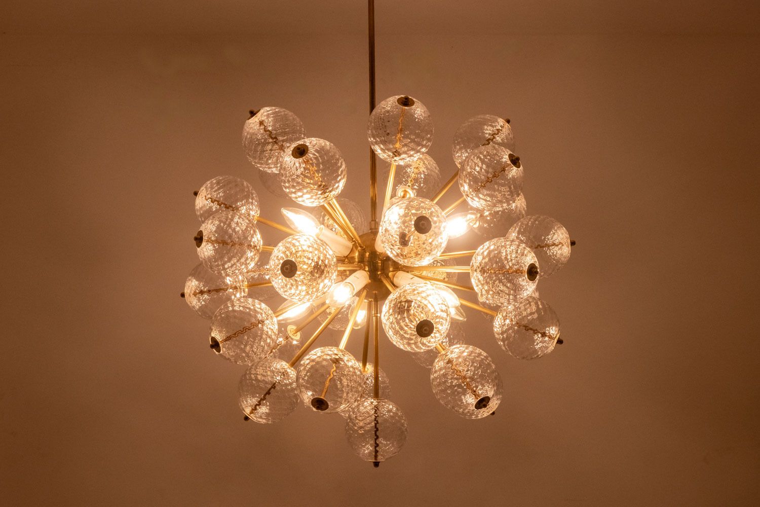 Kamenicky Senov, Published By. Pair Of Brass And Glass Chandeliers. Circa 1970. photo furniture