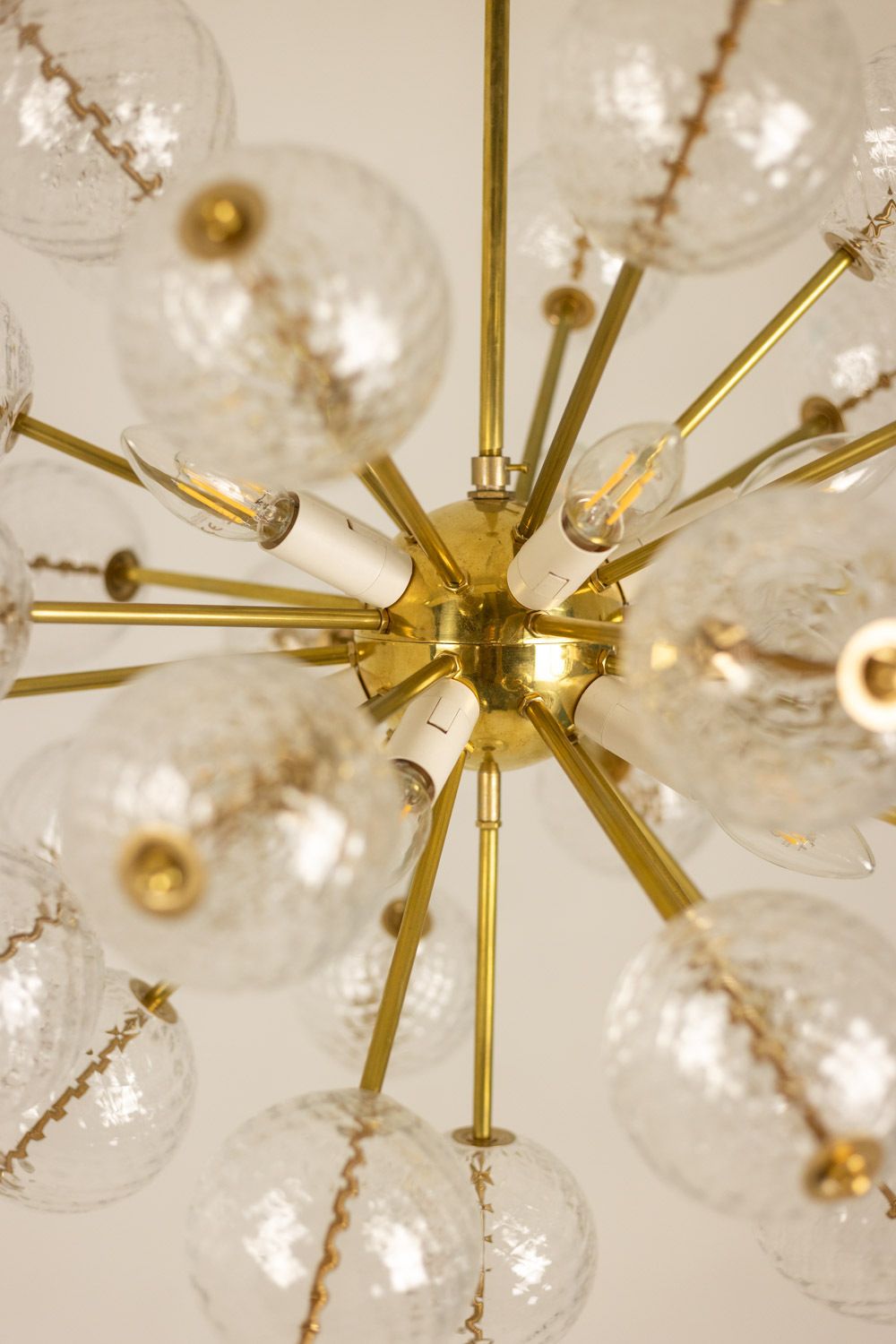 Kamenicky Senov, Published By. Pair Of Brass And Glass Chandeliers. Circa 1970. photo for sale