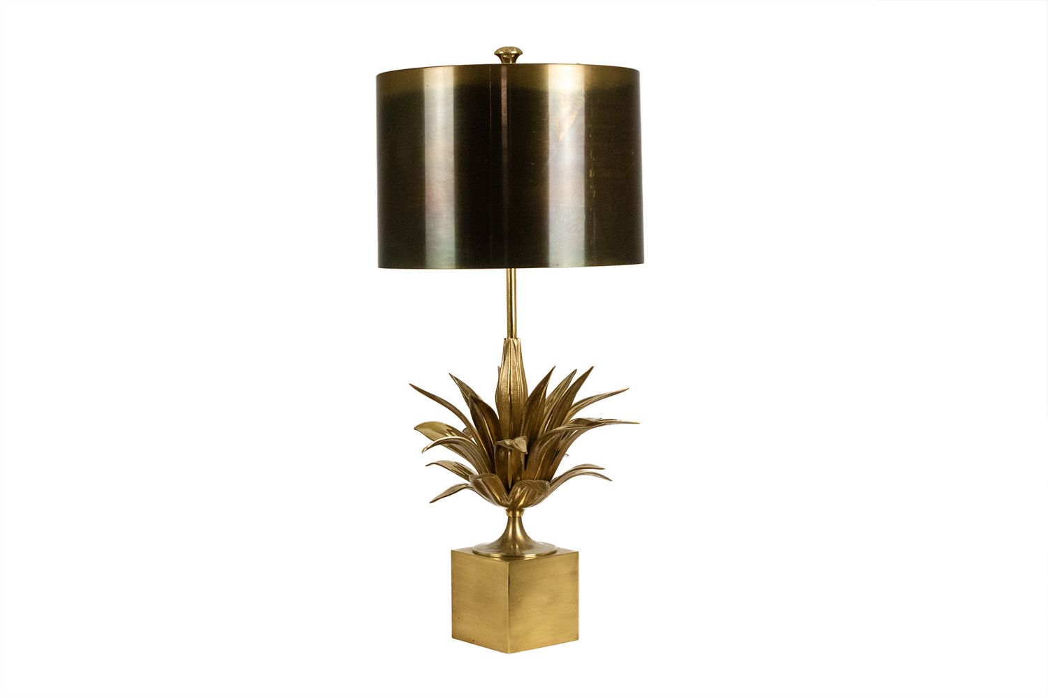 Maison Charles, “Agave” Lamp In Gilded Bronze And Patinated Brass. 1970s