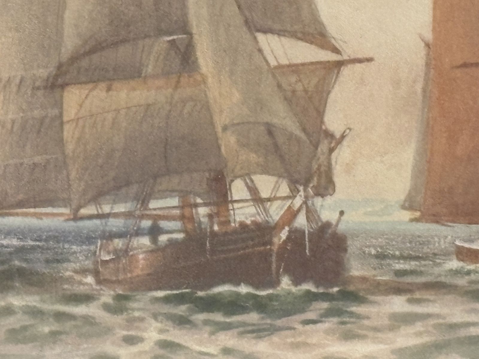 Painting Of Sailboats Passing Lighthouses Dated 1905 photo vinterior