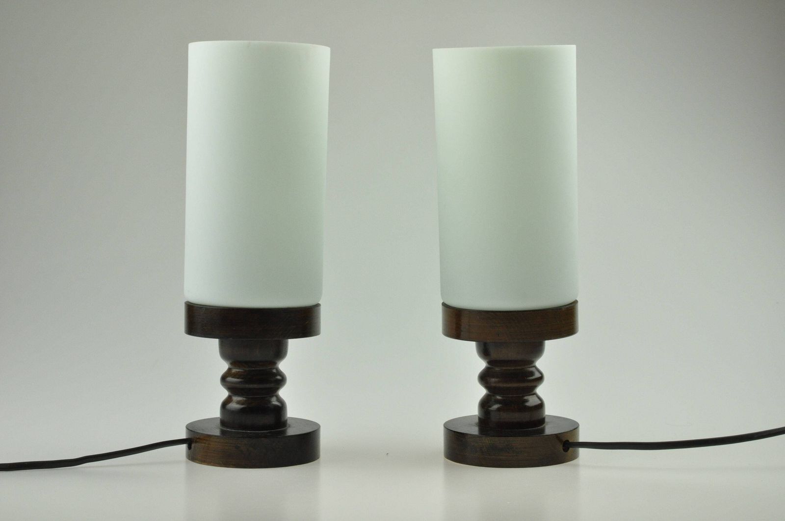 Pair Of Mid Century Lamps, Table Lamp, Desk Lamp, Pair Lamps, Pair Of Lamps, Bedside Lamp, Mid Century Lamp, Glass Lamp, Wooden Lamps photo for sale