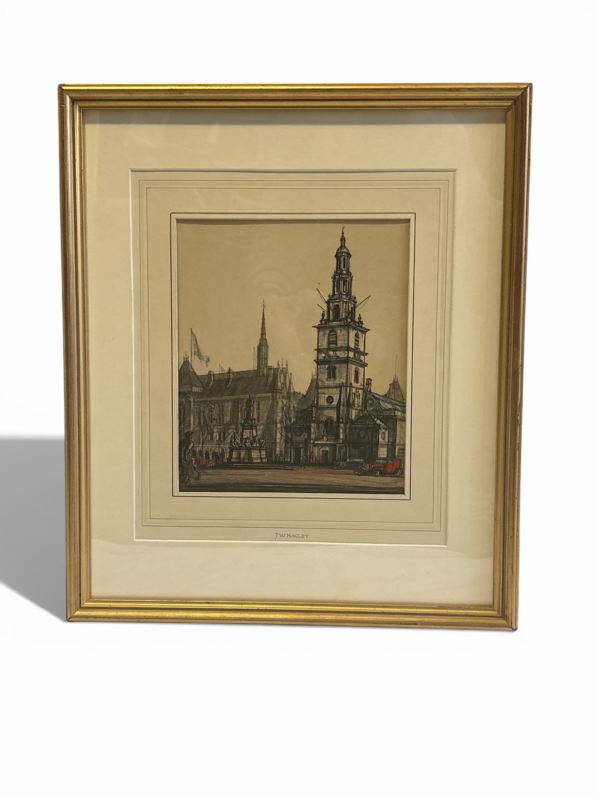 Pencil And Watercolour Drawing Of A Continental Building By J W Hogley C.1940