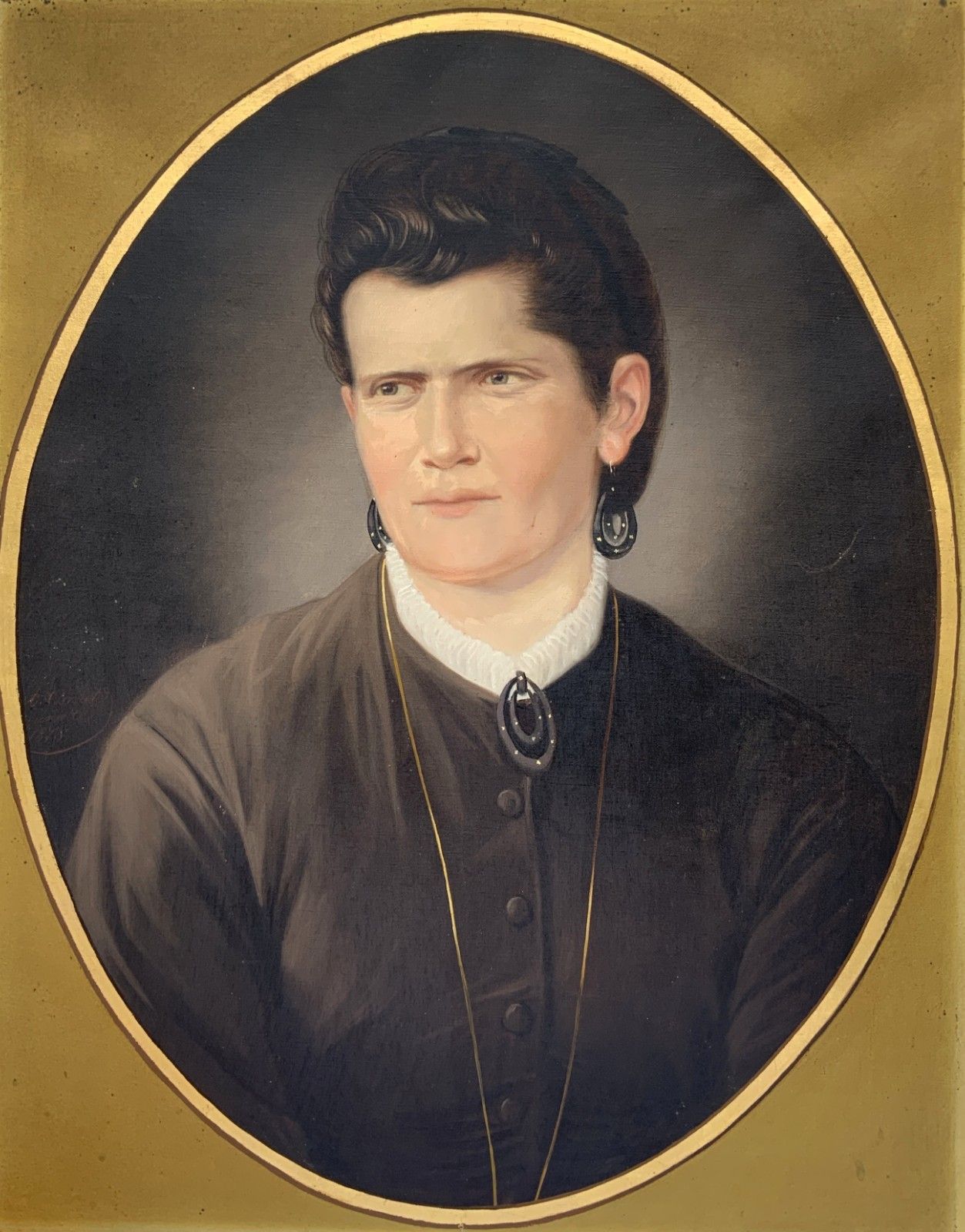 19th Century Oil On Canvas Portrait Painting Of A Stern Victorian Lady