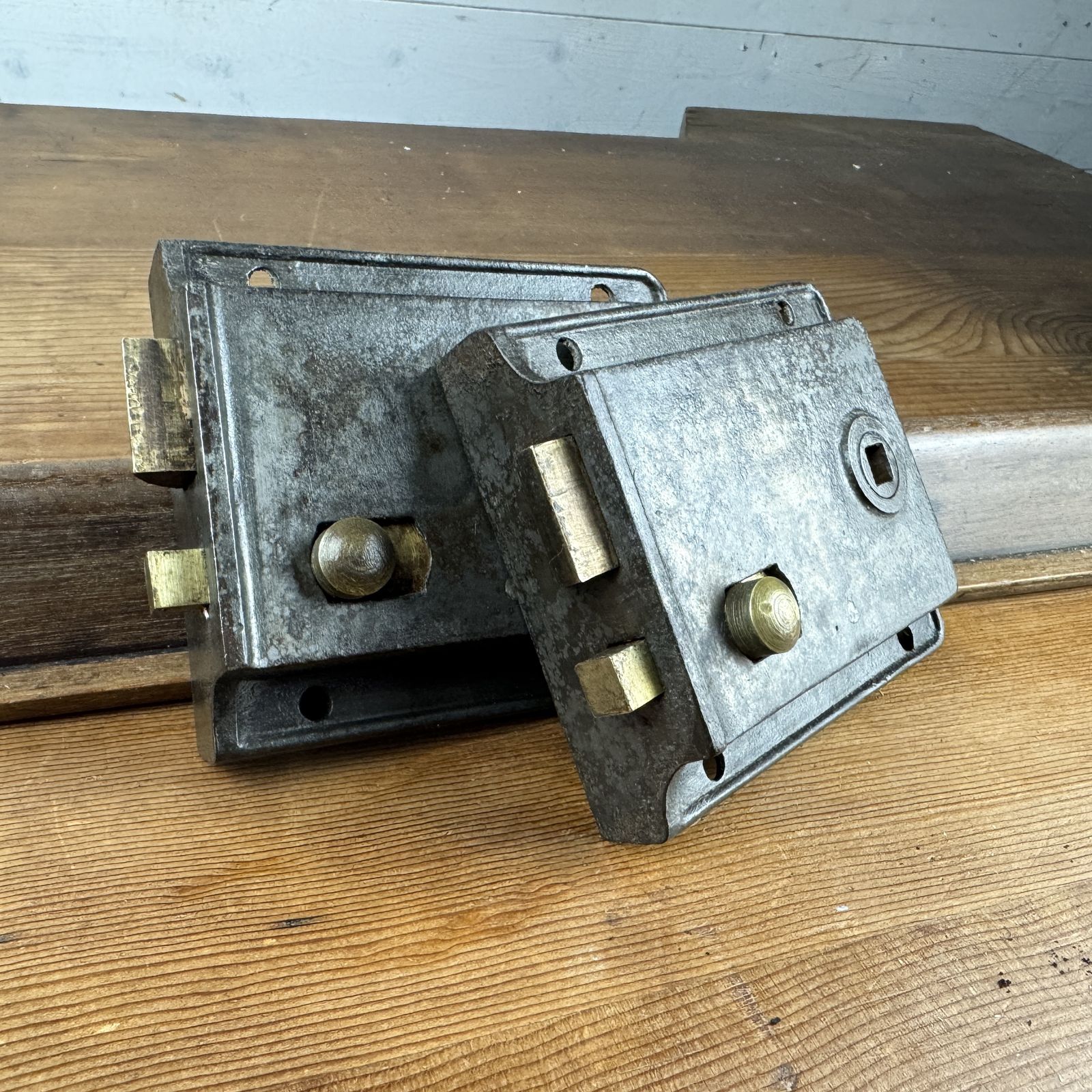 Pair Of Antique Reclaimed Iron Rim Locks photo 200.0