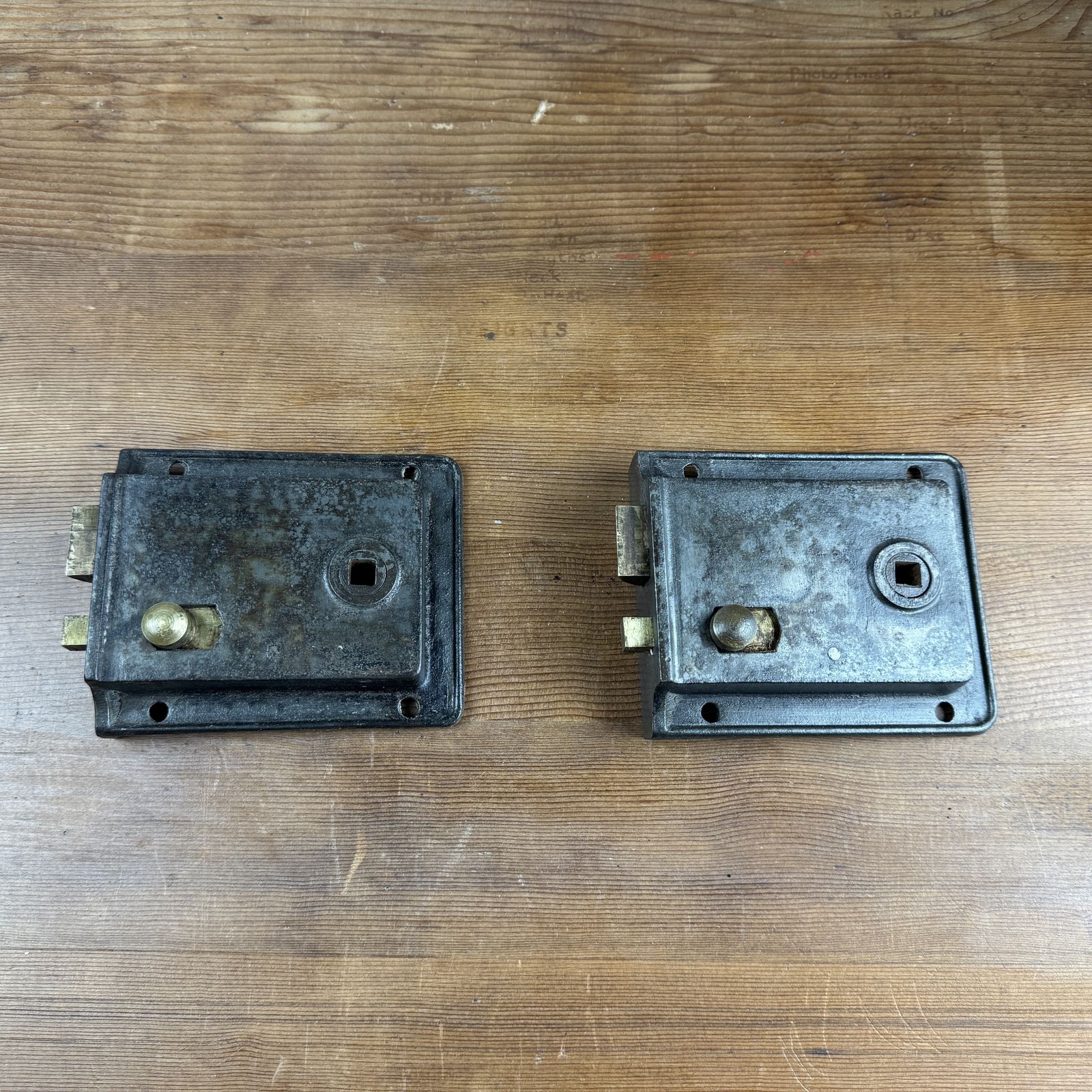 Pair Of Antique Reclaimed Iron Rim Locks photo vinterior