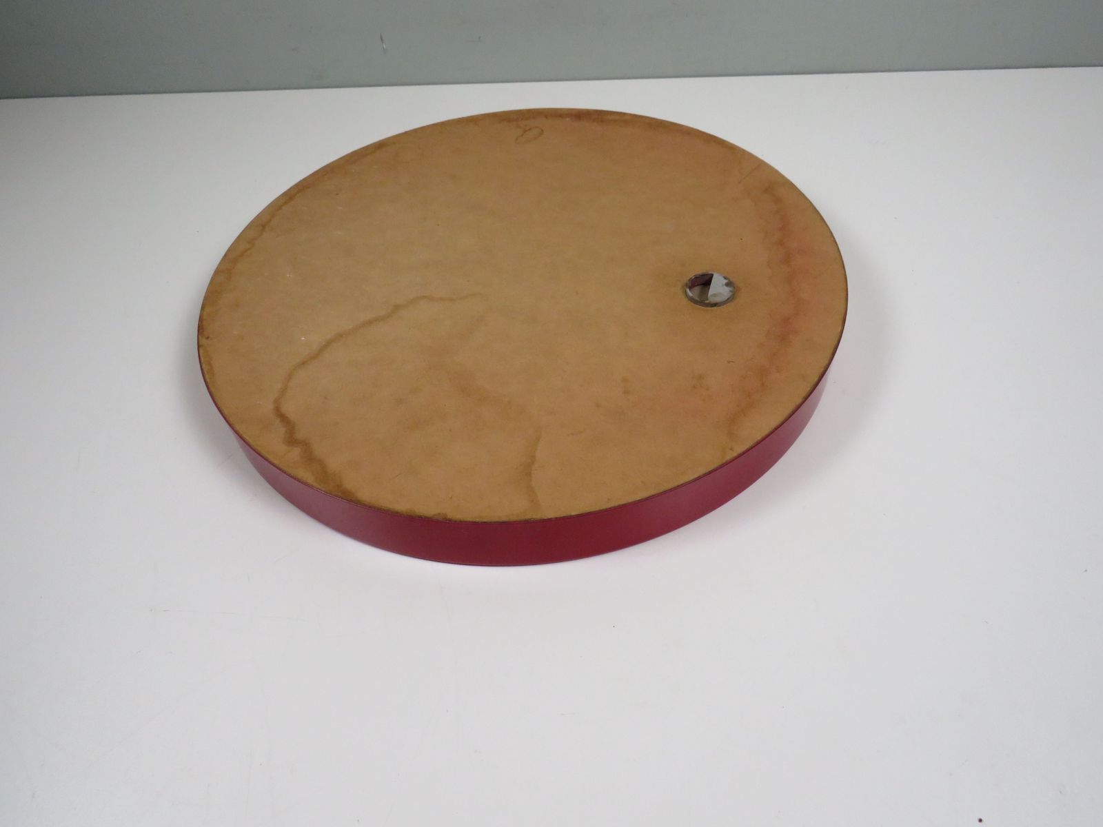 Mid Century Circular Wall Mirror With Red Lacquered Wooden Frame, 1960s photo vinterior