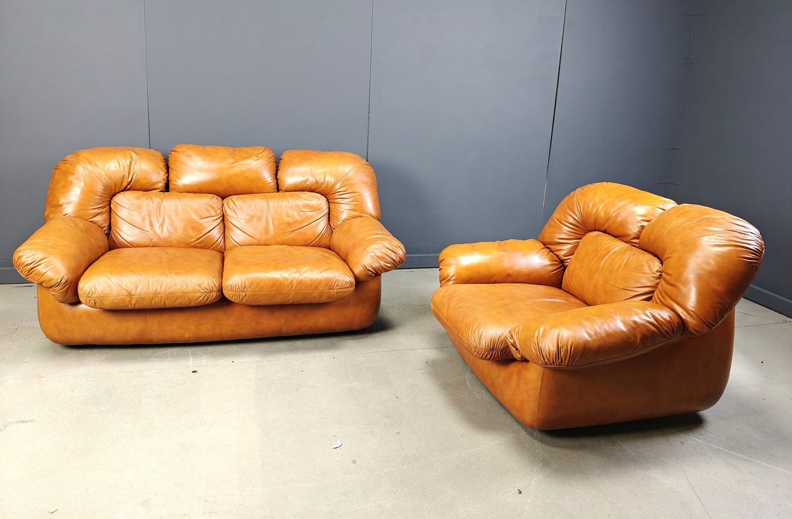 Mid Century Italian Leather Sofa Set By Ercole Biella For Grappeggia, 1970s photo 1750.0