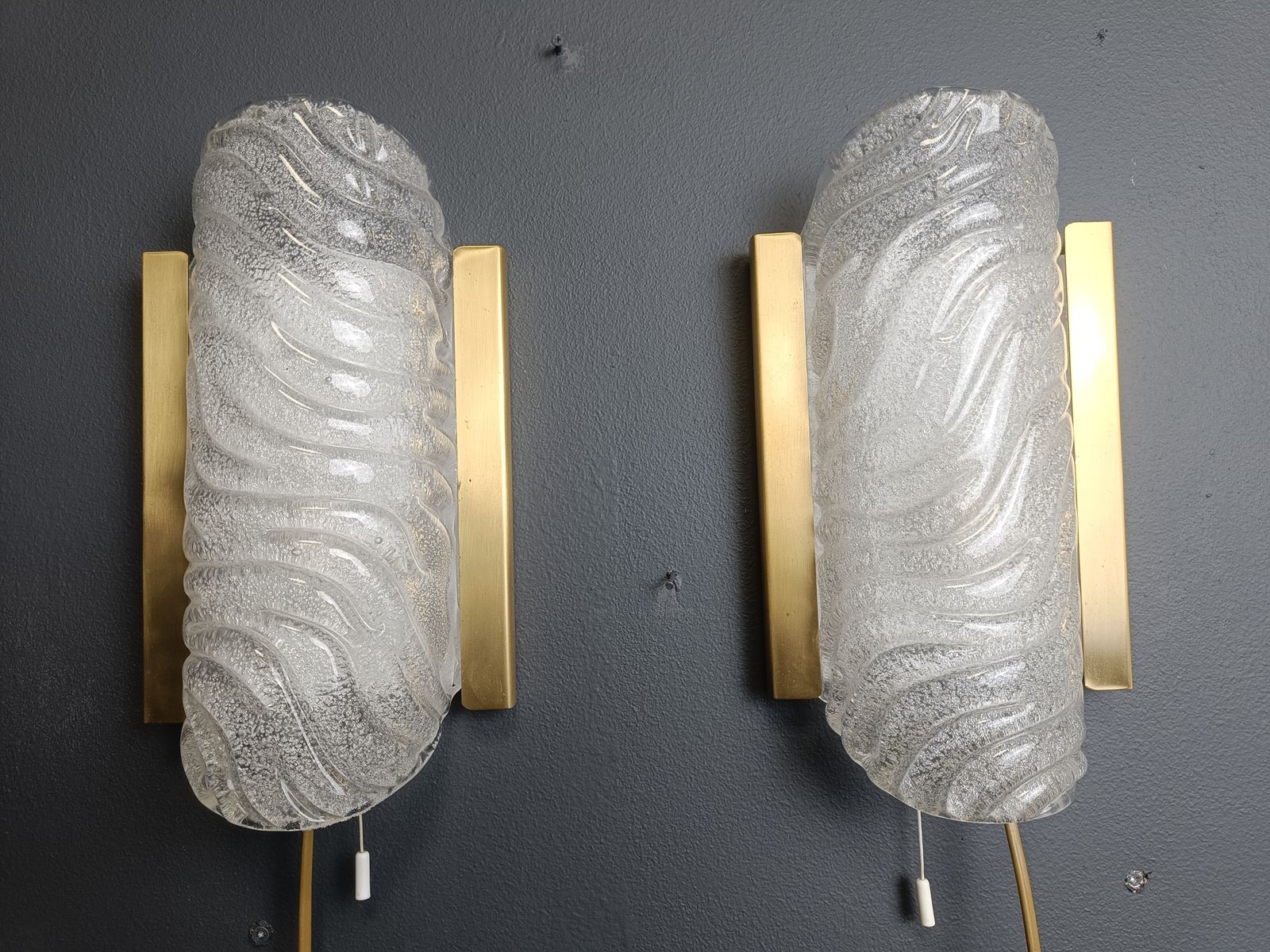Pair Of Brass And Glass Wall Lights By Fischer Leuchten, 1960s photo Lighting