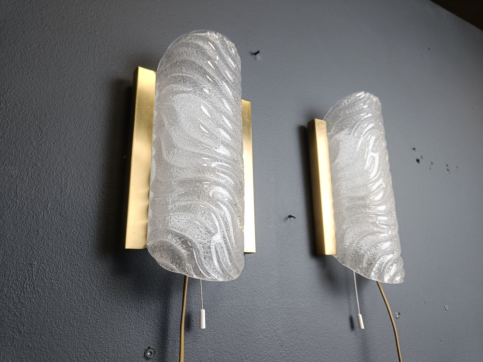 Pair Of Brass And Glass Wall Lights By Fischer Leuchten, 1960s photo vinterior