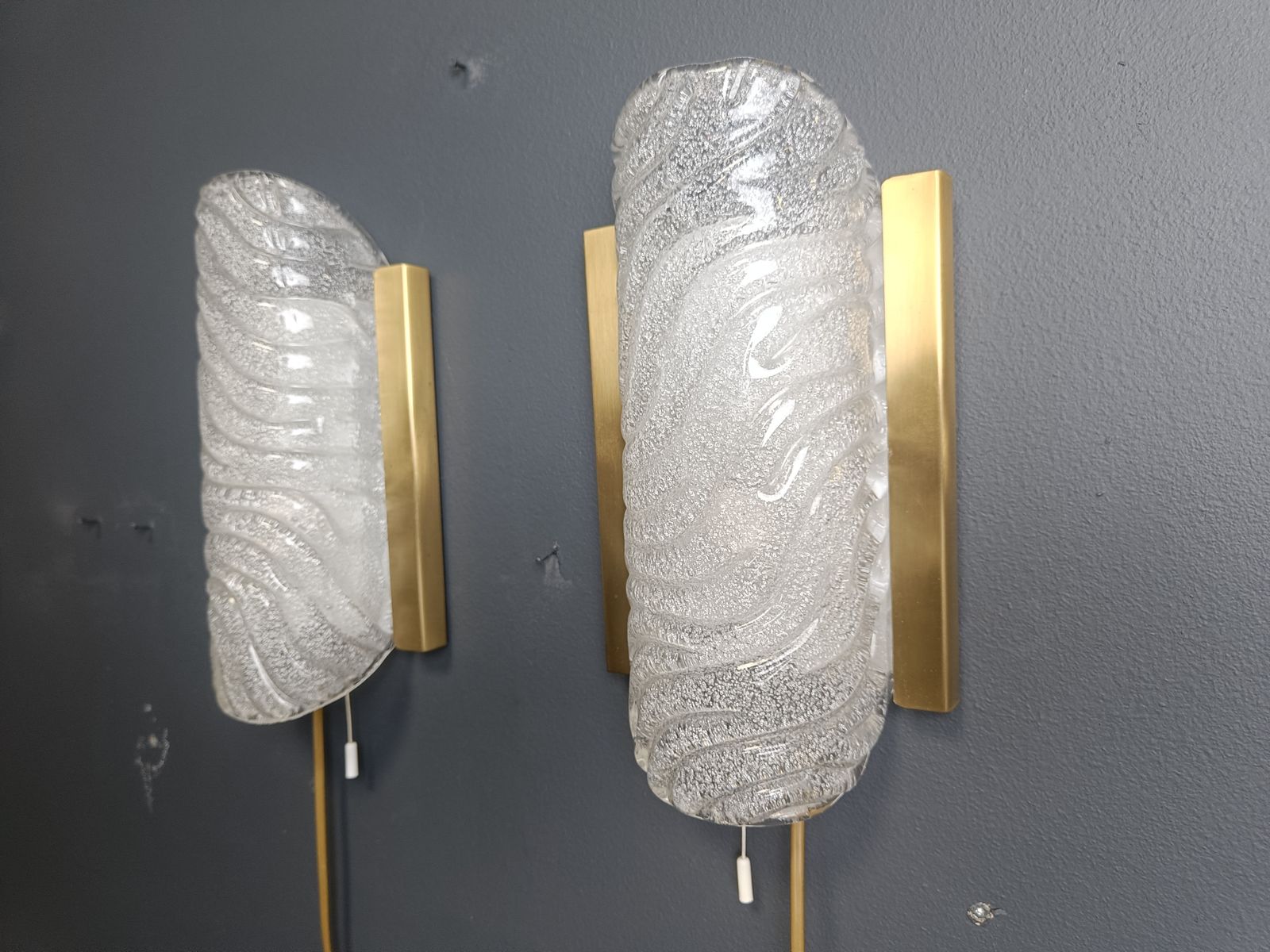 Pair Of Brass And Glass Wall Lights By Fischer Leuchten, 1960s photo vintage