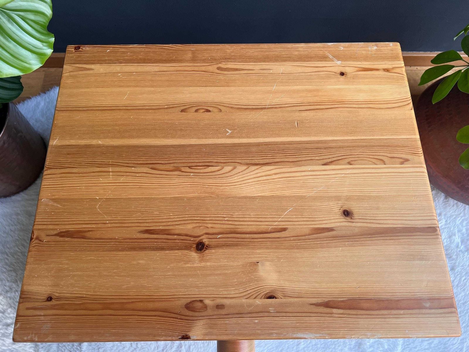 Vintage Brutalist Pine Nightstand   Low Profile Side Table Mcm 1970s photo vintage