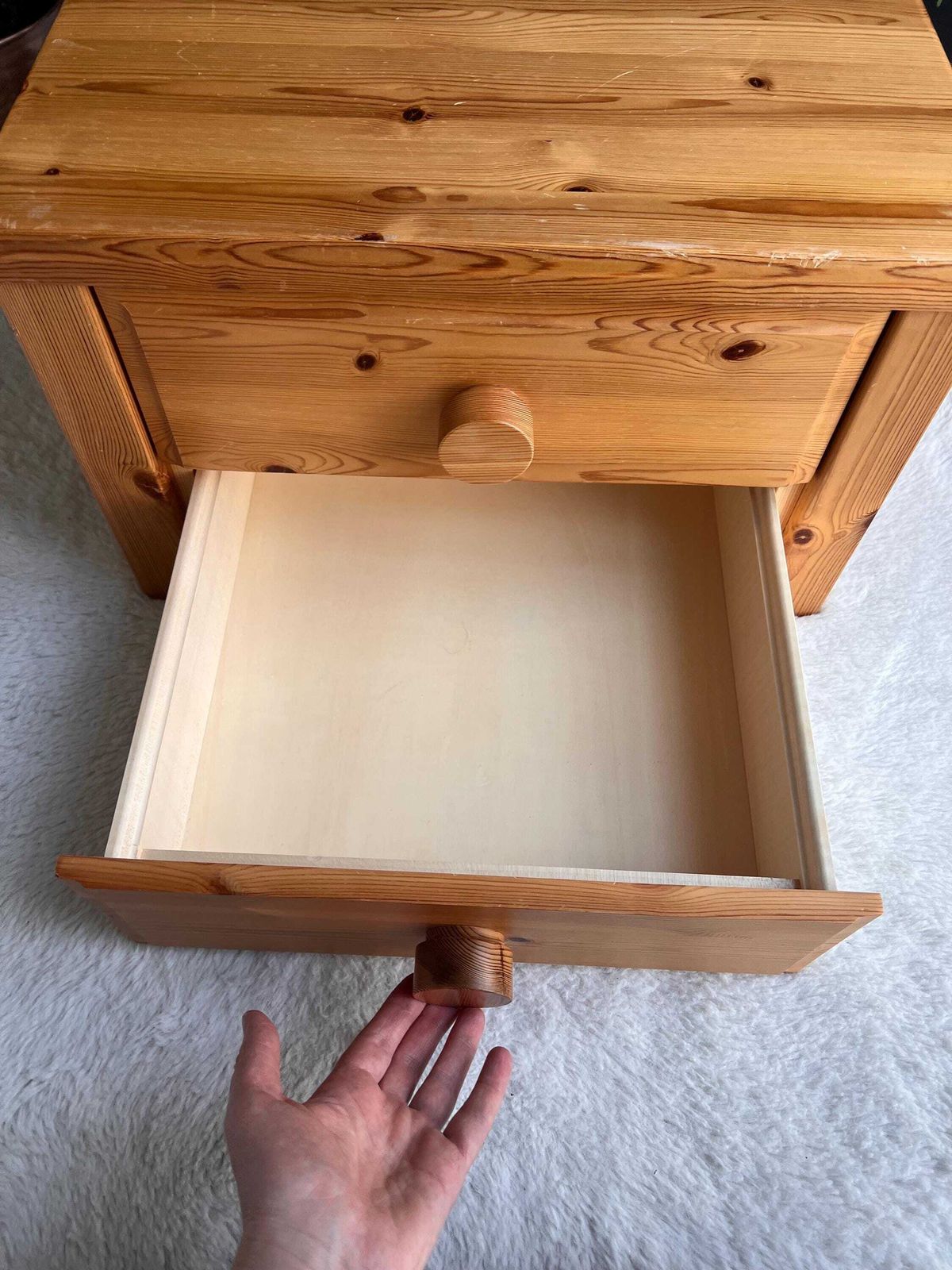 photo buy Vintage Brutalist Pine Nightstand   Low Profile Side Table Mcm 1970s