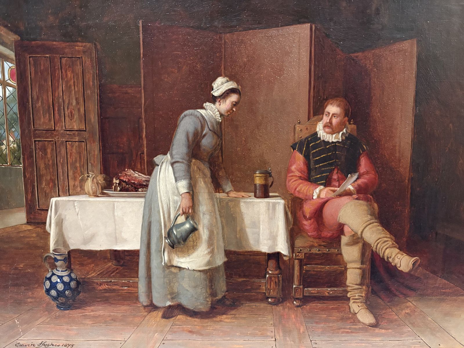 Oil On Canvas Scene Of A Cavalier And A Maid By Edwin Hughes 1875 photo buy