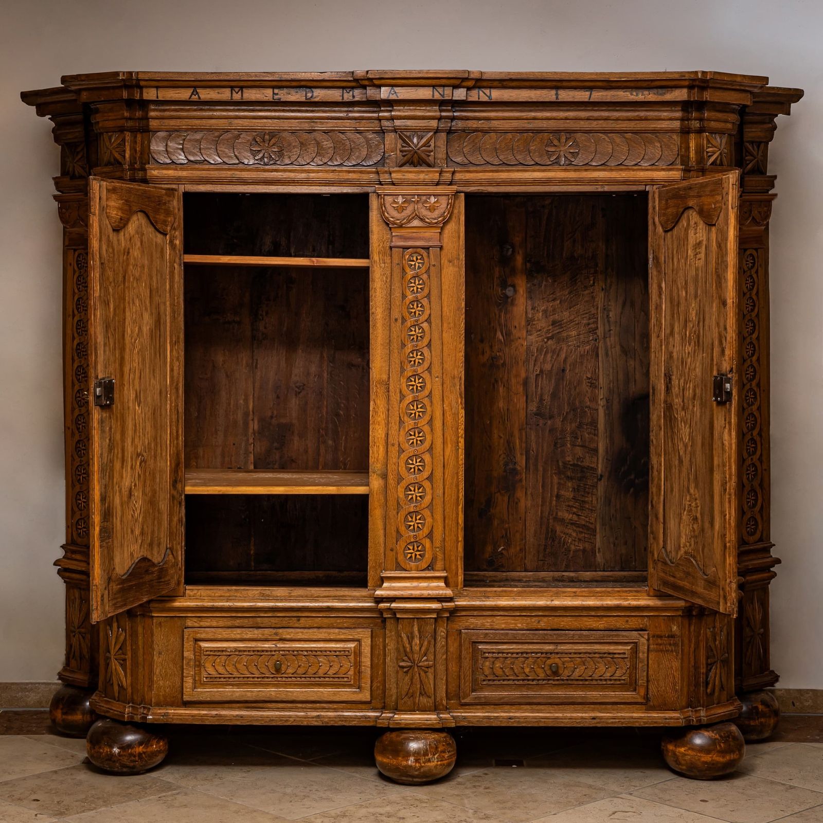Oak Baroque Wardrobe, German, Mid 18th Century photo vintage